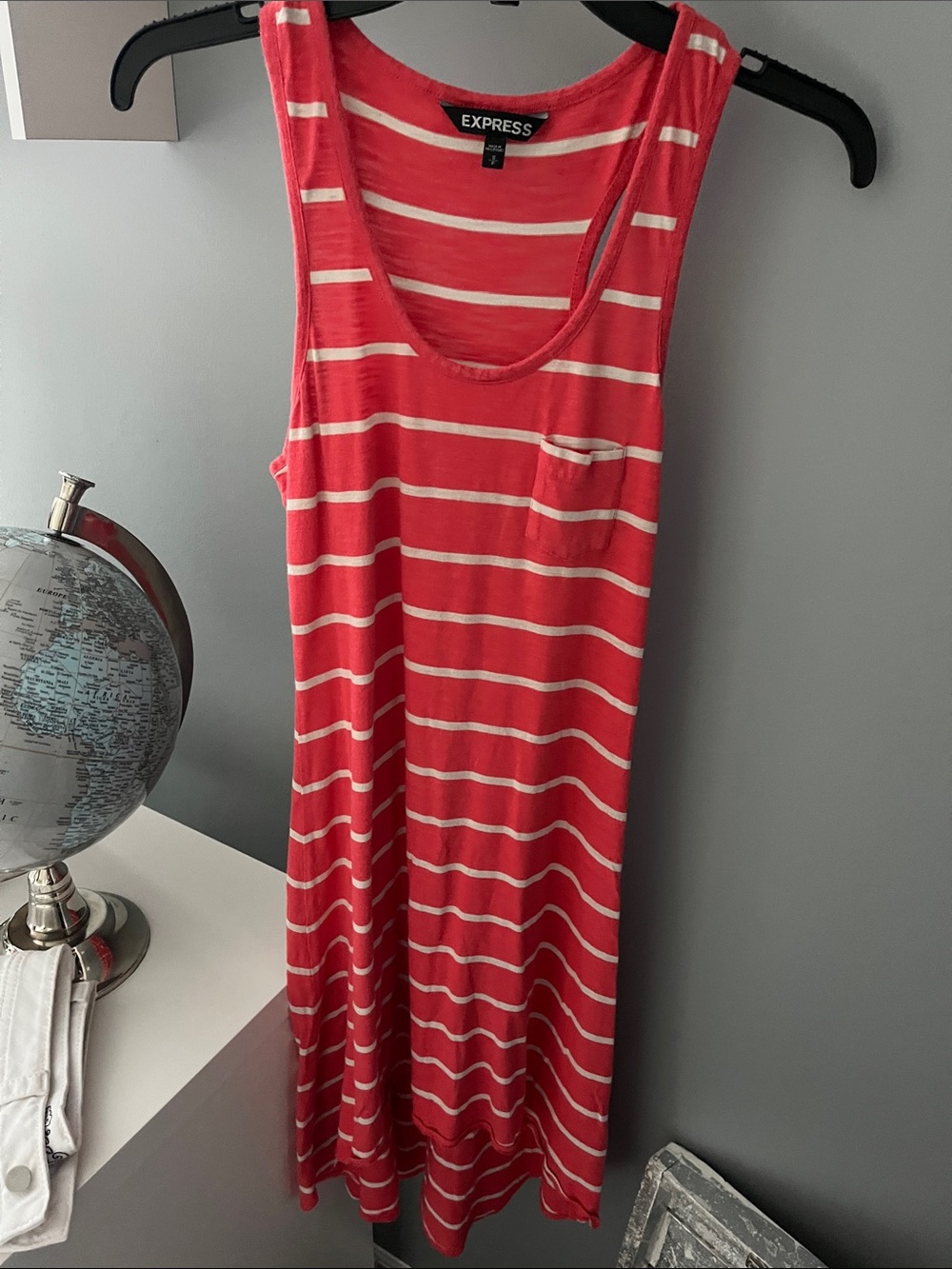 Express Coral and White Striped Scoop Neck Tank Dress